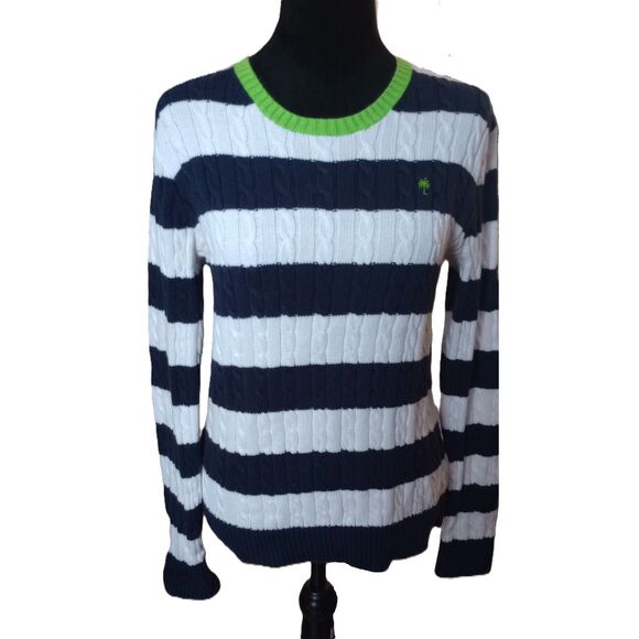 Lilly Pulitzer Women's Size Medium Striped Pull Over Cable Knit Sweater - Picture 1 of 9